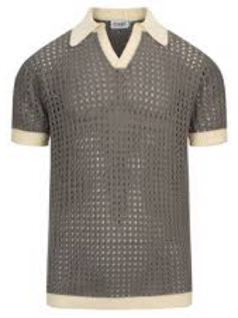Men's Taupe Open-Knit Polo with Cream Trim